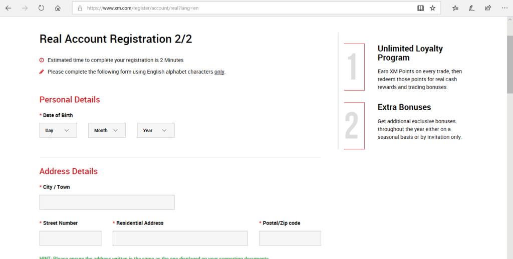 xm account registration for bonus